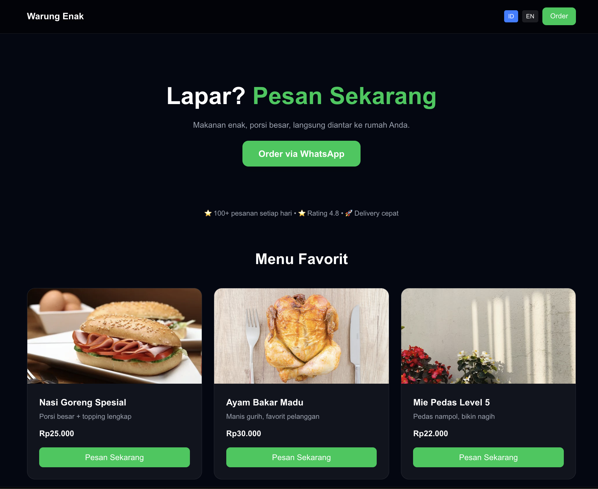 Contoh website bisnis kuliner | Food Business Website Preview
